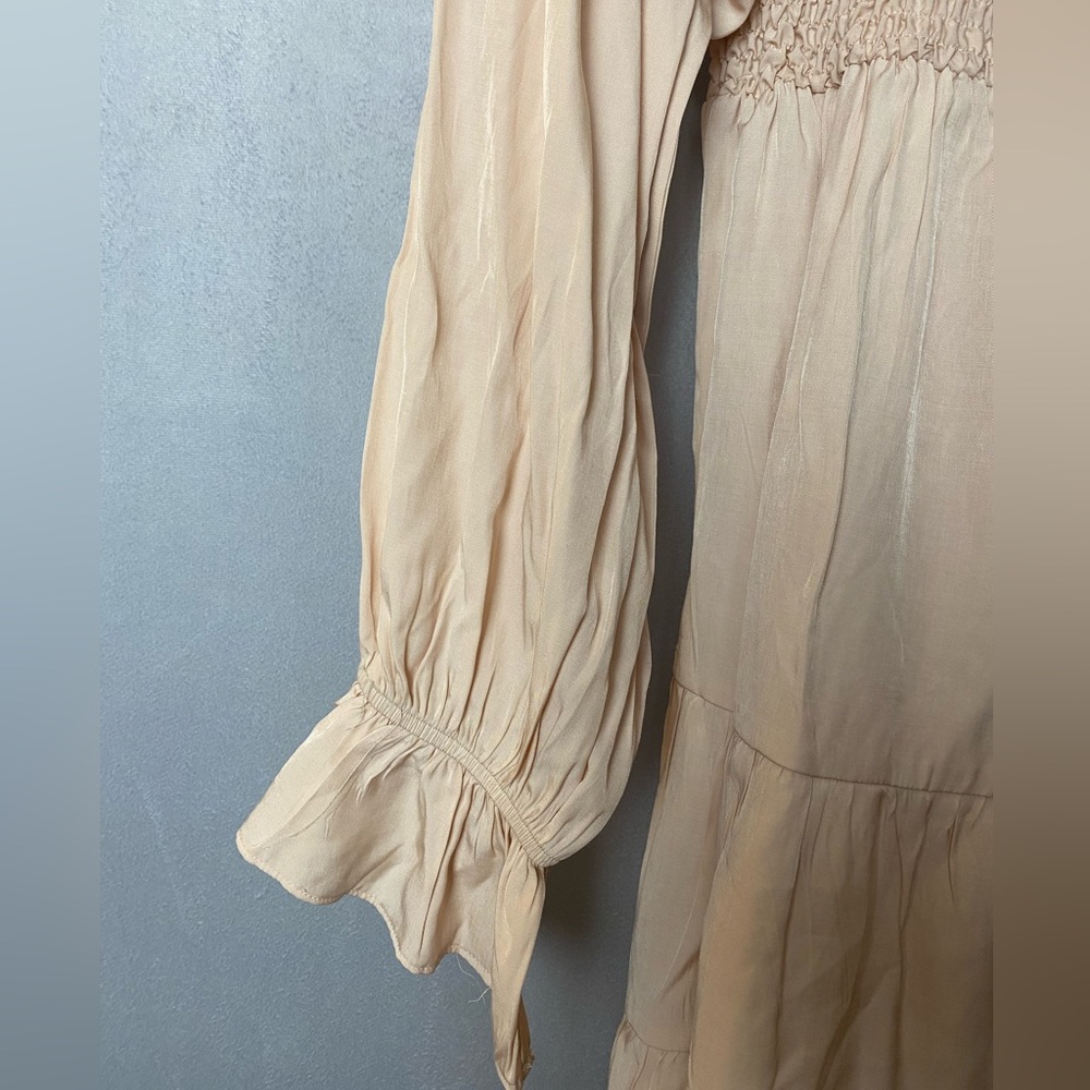 Boho Festival Soft Pink / Beige Romantic Renaissance Faire Long Sleeve Dress M - Picture 3 of 4